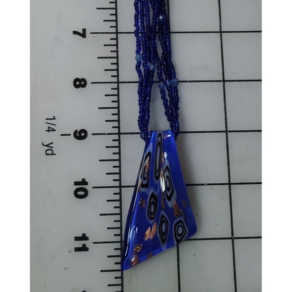 Artisan Cobalt Blue Glass Beaded Necklace With Abstract Art Glass Pendant - Picture 4 of 5